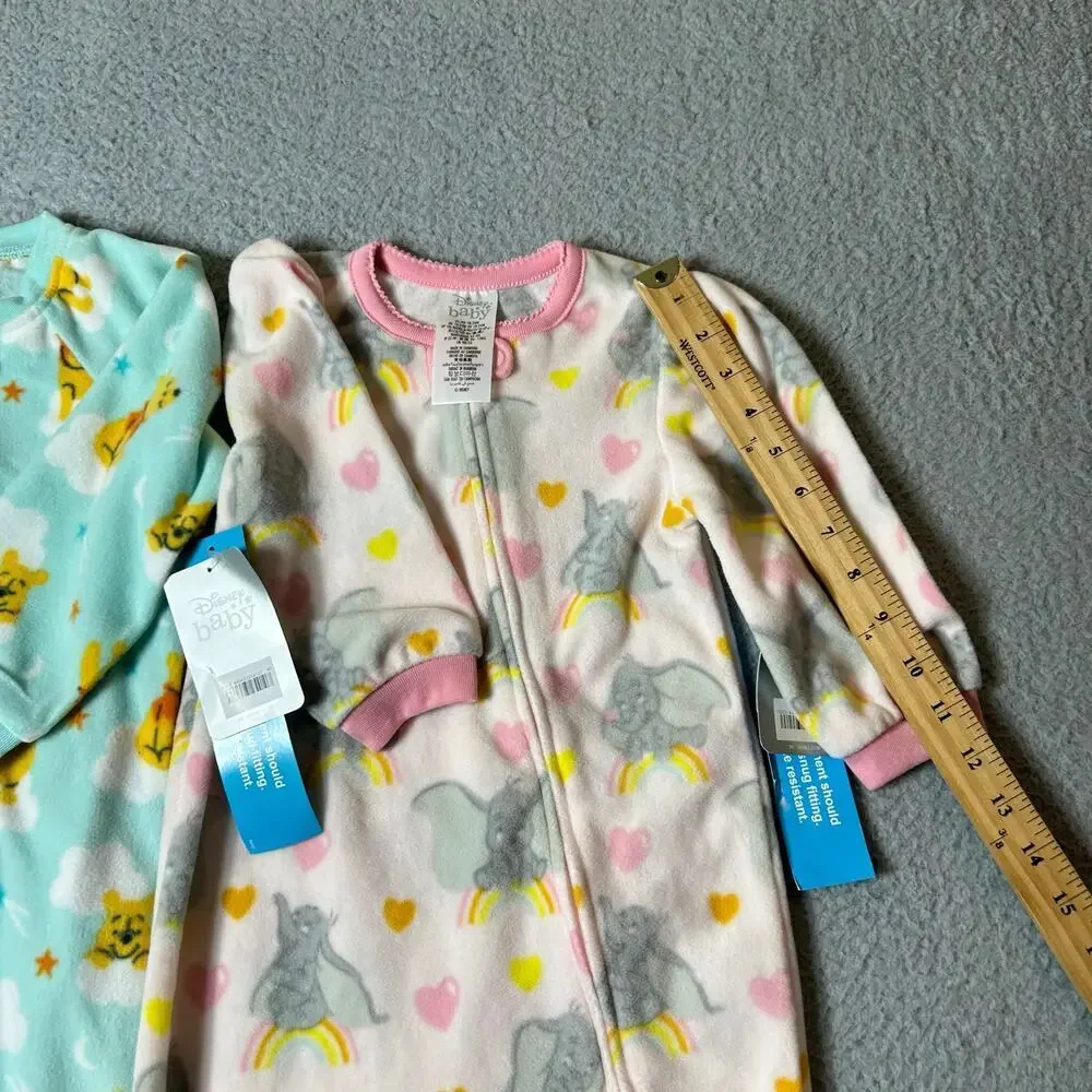 Disney Sleepwear Toddler 18-24M 2 Pack Green Pink Pooh Dumbo Long‎ Sleeve NEW